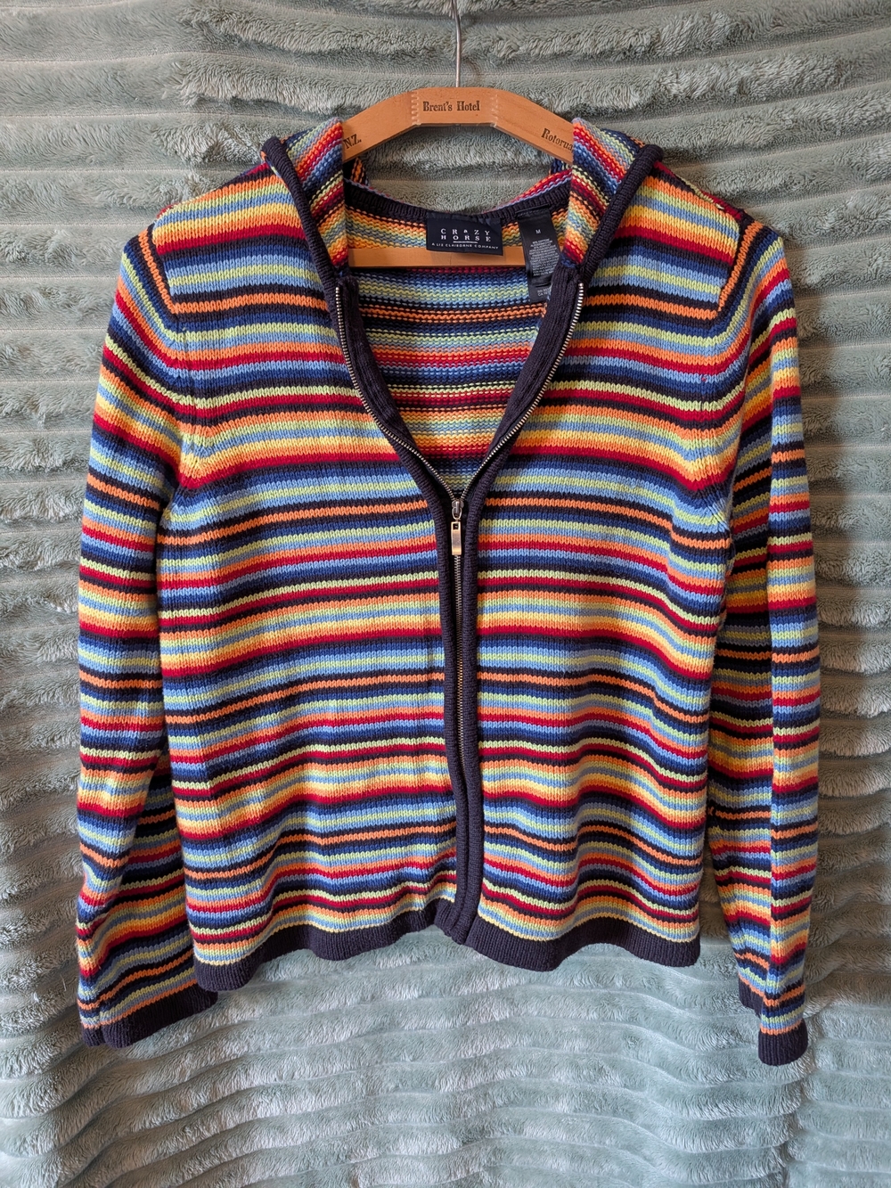 Vintage Crazy Horse Women’s Multicolor Striped Zip Hoodie Cardigan